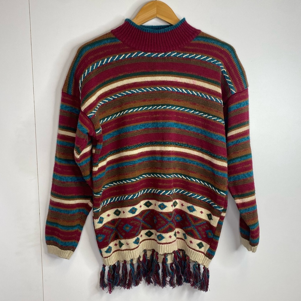 Vintage Maggie Jana Medium Cowlneck Tassel Sweater With Shoulder Pads 90's